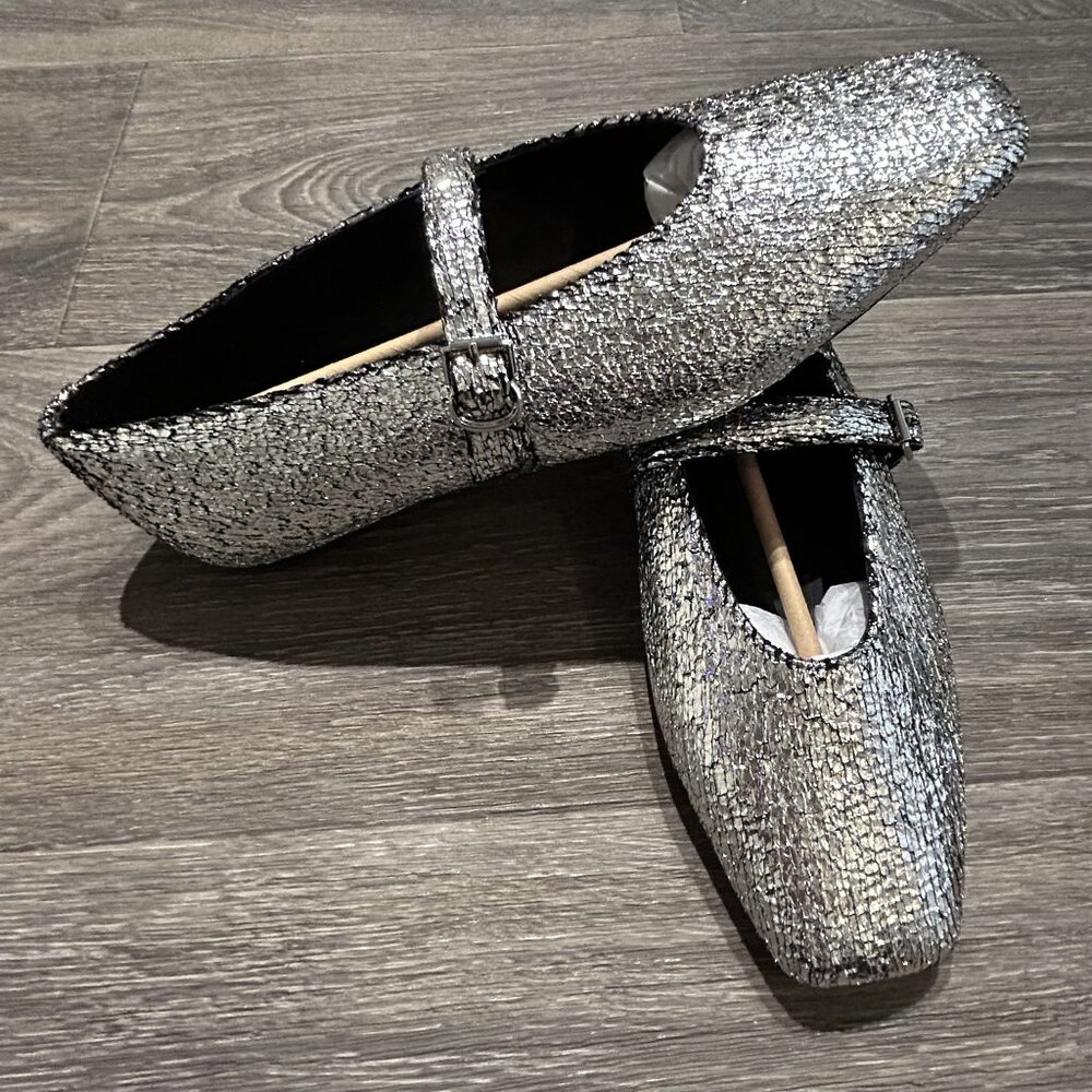 NEW Katy Perry The Evie Mary Jane Flats Size 10 / 40 Silver Metallic Memory Foam - Picture 6 of 10